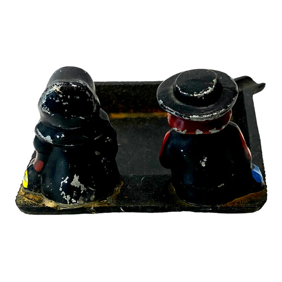 1950's Dalecraft Cast Iron Ashtray Amish Boy Girl Couple Hand Painted Folk Art - Picture 6 of 8